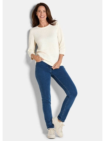 GOLDNER Halbarm Baumwollpullover mit Struktur in cremeweiß