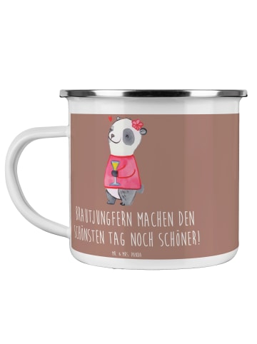 Mr. & Mrs. Panda Becher Emaille Brautjungfern Wunder mit Spruch in Braun Pastell