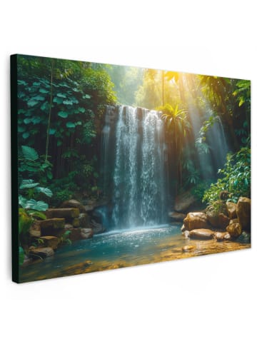 OnlyWow Leinwand Bilder Wasserfall Sonnenstrahlen