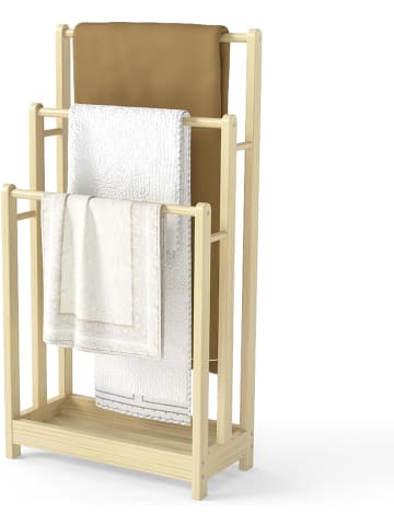COSTWAY Handtuchständer mit 3 Handtuchstangen in Hellbraun