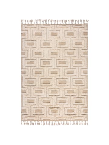 KADIMA DESIGN Wollteppich, Hoch-Tief Struktur Geometrisch, mit Fransen, Wohnzimmer in Beige