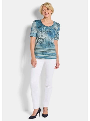 GOLDNER Jerseyshirt Druckshirt mit floralem Muster in blau / gemustert