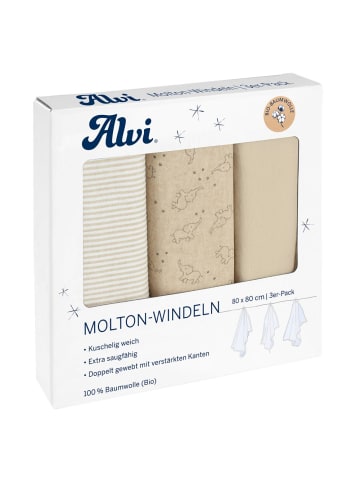 Alvi Moltonwindel / Moltontuch 3er Pack - Organic Cotton in beige,motiv