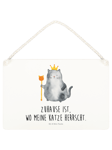 Mr. & Mrs. Panda Holzschild Katze König mit Spruch in Weiß