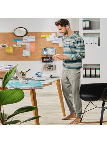 REDBEST Single-Jersey Schlafanzug in petrol/grau meliert