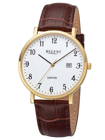 Regent Herrenuhr mit Lederband Weiß / Braun / Gold