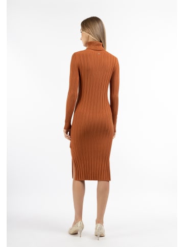 DreiMaster Damen Strick Langarmkleid Midi in Rostbraun