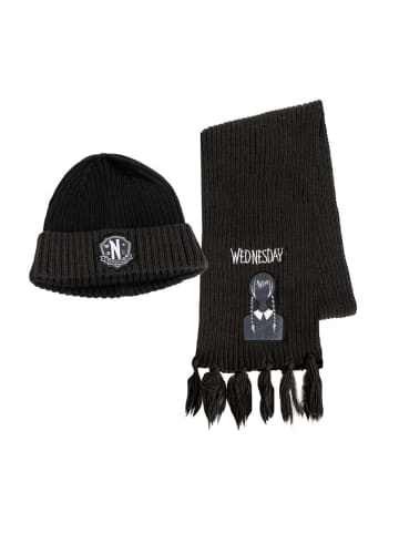 COFI 1453 Wednesday Schal Set 2-teilig, Kinder Winterset, Strickschal, in Schwarz