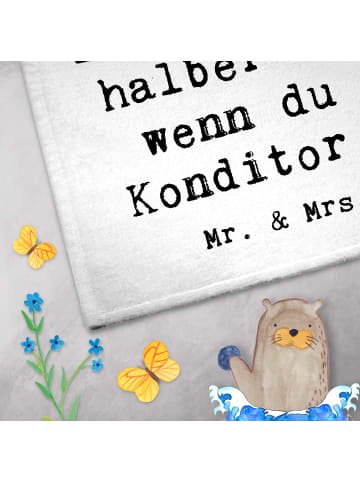 Mr. & Mrs. Panda Handtuch Konditor Herz mit Spruch in Weiß