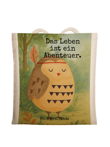 Mr. & Mrs. Panda Einkaufstasche Eule Federschmuck Design mit Spruch in Weiß