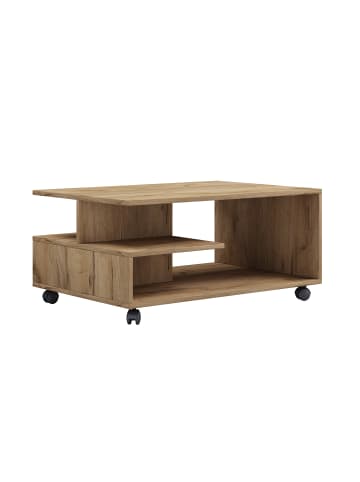 VCM Holz Sofatisch Couchtisch Rollen rollbar Stango in Honig-Eiche