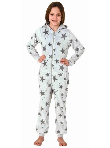 NORMANN Jumpsuit Overall Schlafanzug Pyjama langarm Sterne - 70322 in grau