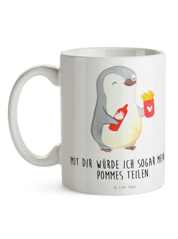 Mr. & Mrs. Panda Kaffeebecher Pinguin Pommes mit Spruch in Weiß