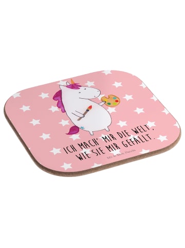 Mr. & Mrs. Panda Holz Untersetzer Einhorn Künstler mit Spruch in Rot Pastell