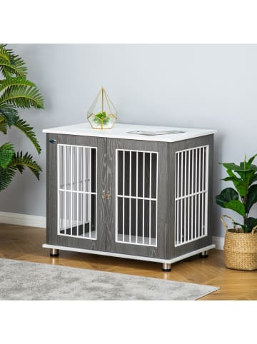 Pawhut Hundekäfig Grau+Weiß 85B x 55T x 75H cm