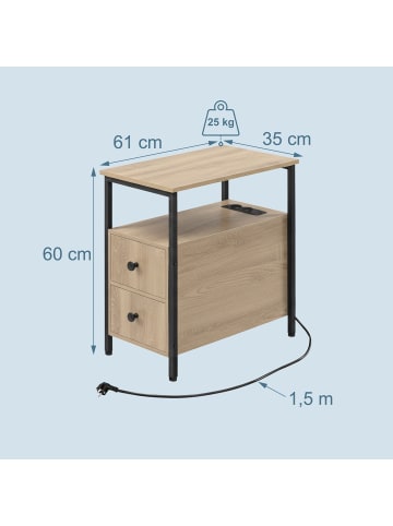 relaxdays Beistelltisch in Natur/ Schwarz - (B)36 x (H)61 x (T)60 cm