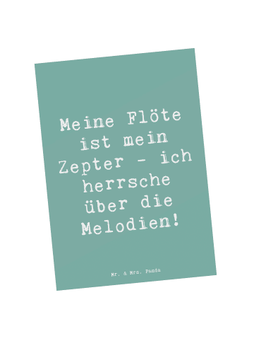 Mr. & Mrs. Panda Postkarte Spruch Flötenzauber mit Spruch in Meeresbrise