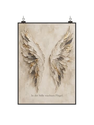 Wandbild Flügel skulptural Design mit Spruch in Weiß