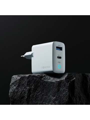FOREVER Forever Vibe-TC45AC GaN PD QC Ladegerät 1x USB-C 1x USB 45W silber