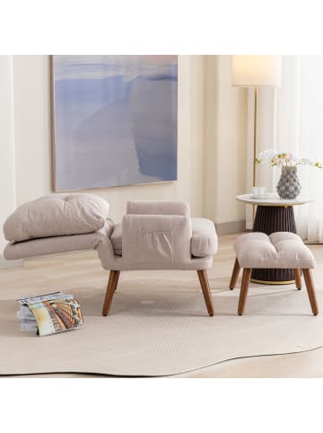 ABRIHOME Loungesessel in Beige mit Fußstütze 5 Stufen verstellbar und Ablage