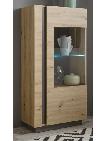 Furn.Design Vitrine Eiche Artisan, Graphit grau 72 cm, Vitrinenschrank mit Soft-Close