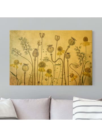 WALLART Leinwandbild Gold - Mohn und Helenium in Creme-Beige