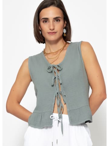 SASSYCLASSY Musselin Top mit Schleifenverschluss in Grau