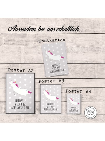 Mr. & Mrs. Panda Poster Einhorn Yoga mit Spruch in Grau Pastell