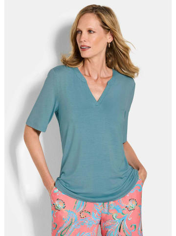 GOLDNER Kurzgröße:  Jerseyshirt mit Blende in türkis