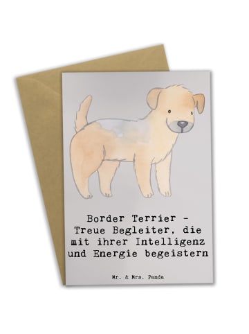 Mr. & Mrs. Panda Grußkarte Border Terrier Freunde mit Spruch in Grau Pastell