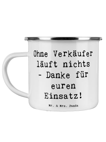 Mr. & Mrs. Panda Camping Emaille Tasse Spruch Verkäufer Helden m... in Weiß