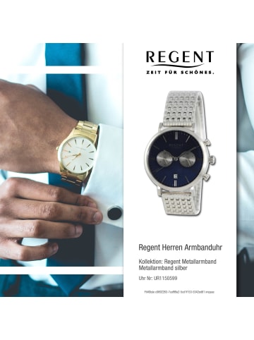 Regent Armbanduhr-Analog silber groß (ca. 41mm) Regent Metallarmband