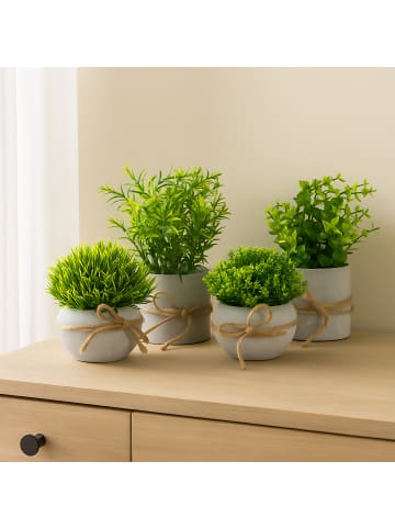 relaxdays 4-tlg. Kunstpflanzen-Set in Grün/ Grau