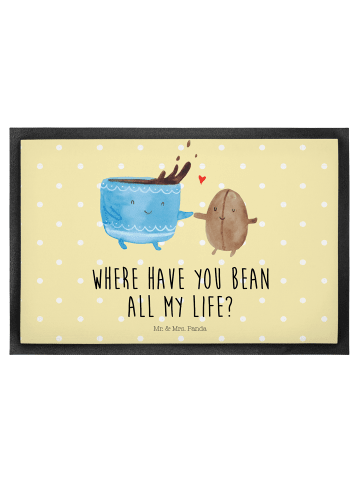 Mr. & Mrs. Panda Fußabstreifer Kaffee Bohne mit Spruch in Gelb Pastell