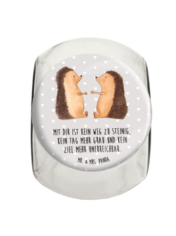Mr. & Mrs. Panda Bonbonglas Igel Liebe mit Spruch in Grau Pastell