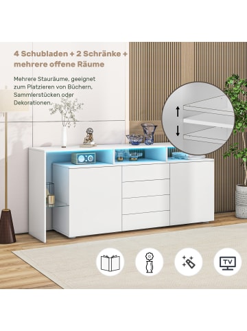 ABRIHOME Sideboard in Weiß mit LED Beleuchtung und Hochglanzfront 160x35 cm