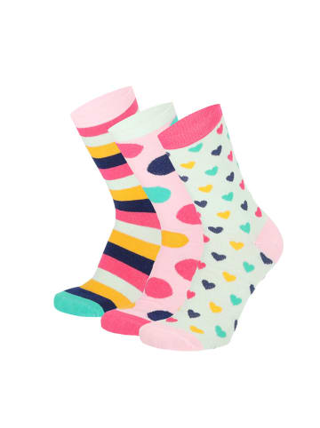 Yuhu Damen Socken 3er Pack Herzen Streifen Punkte in Pink