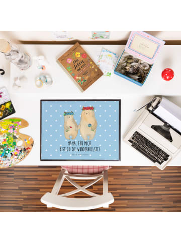 Mr. & Mrs. Panda Tischschoner Bären mit Blumenkranz mit Spruch in Blau Pastell