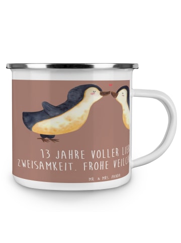 Mr. & Mrs. Panda Camping Emaille Tasse 13. Hochzeitstag Veilchen... in Braun Pastell