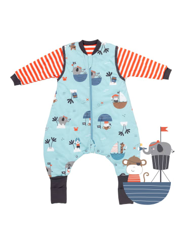 Schlummersack Schlafsack mit Füßen und umklappbaren Bündchen, 2.5 TOG in Hellblau-Rot