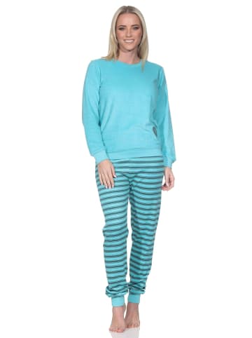 NORMANN Frottee Schlafanzug langarm Bündchen Herzmotiv in türkis