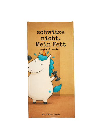 Mr. & Mrs. Panda Sporthandtuch Einhorn Fitness Design mit Spruch in Weiß