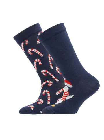 ewers 2er-Set Socken Xmas Pinguin/Zuckerstangen in blau