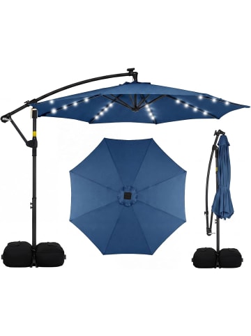 COSTWAY Sonnenschirm mit Ständer & LED-Leuchten 300 cm in Blau