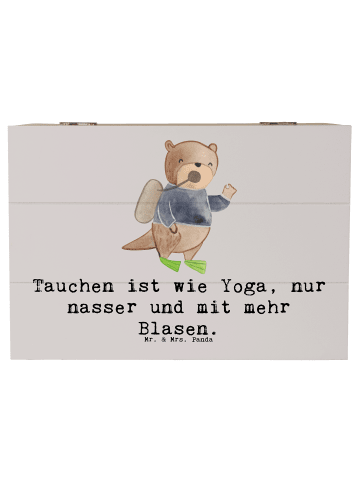Mr. & Mrs. Panda Holzkiste Tauchen Yoga mit Spruch in Grau Pastell