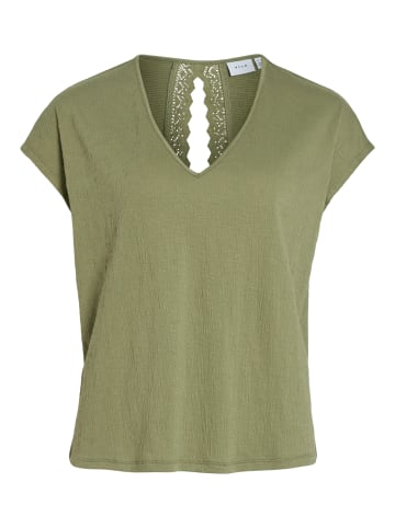 Vila Legere Shirt Bluse mit Spitzen Details V-Ausschnitt in Grün