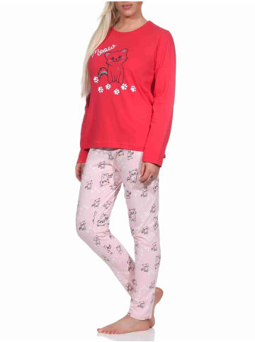 NORMANN Schlafanzug lang Pyjama Katzen - 77385 in pink