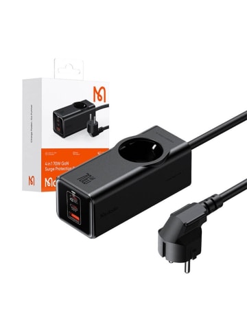Wisam Steckdosenleiste Schnell-Ladegerät GaN EU 70W, 2x USB-C, 1x USB (schwarz)