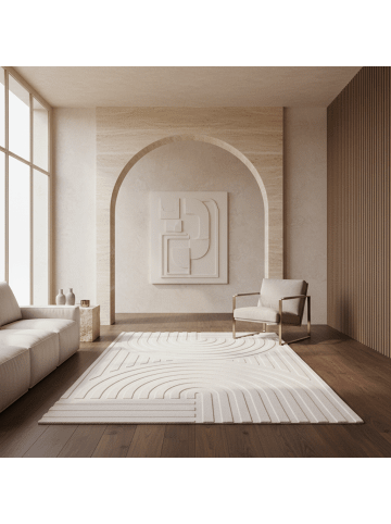 KADIMA DESIGN Teppich Kurzflor Boho Muster Microfaser Baumwolle Wohnzimmer in Creme
