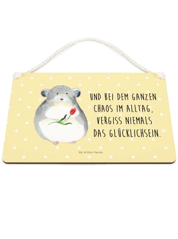 Mr. & Mrs. Panda Schild Chinchilla Blume mit Spruch in Gelb Pastell